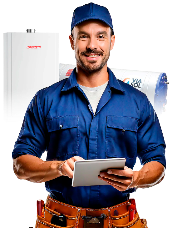 Técnico Imotec a frete de um booiler e um aquecedor